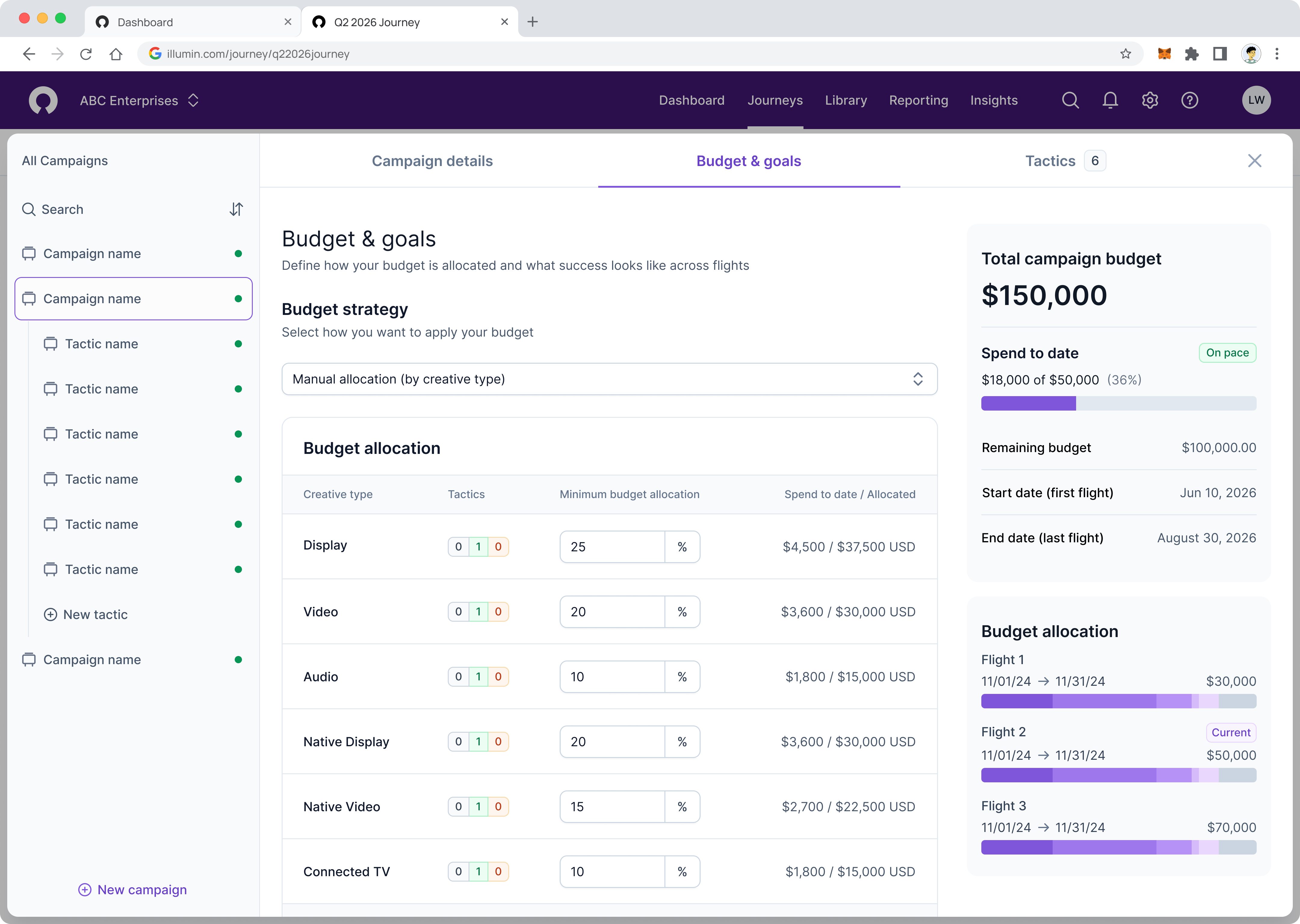 The new management view showing folder-style navigation between campaigns and tactics